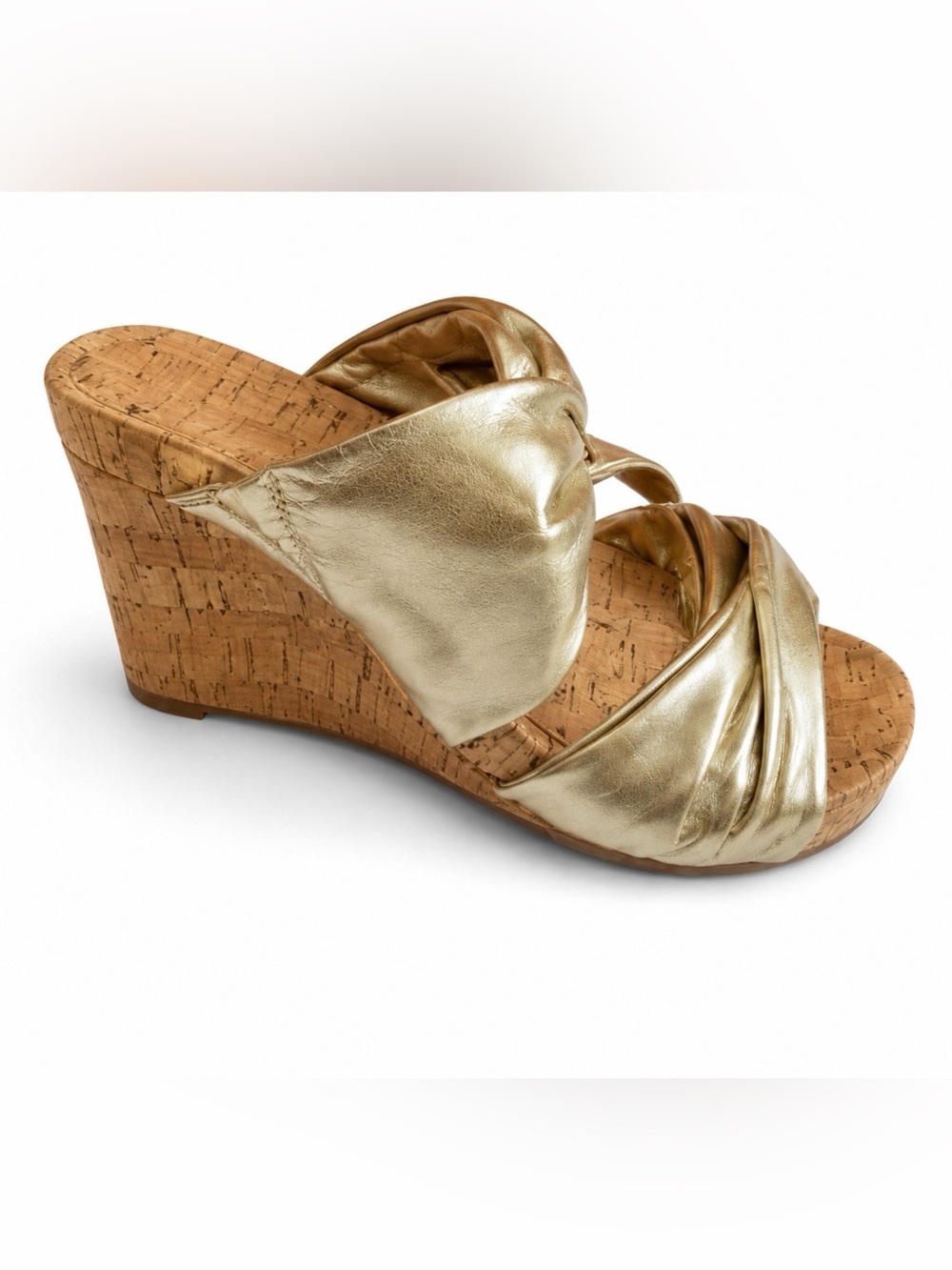 NWT Aerosoles Gold Metallic Cork Wedge Sandals Size 8.5